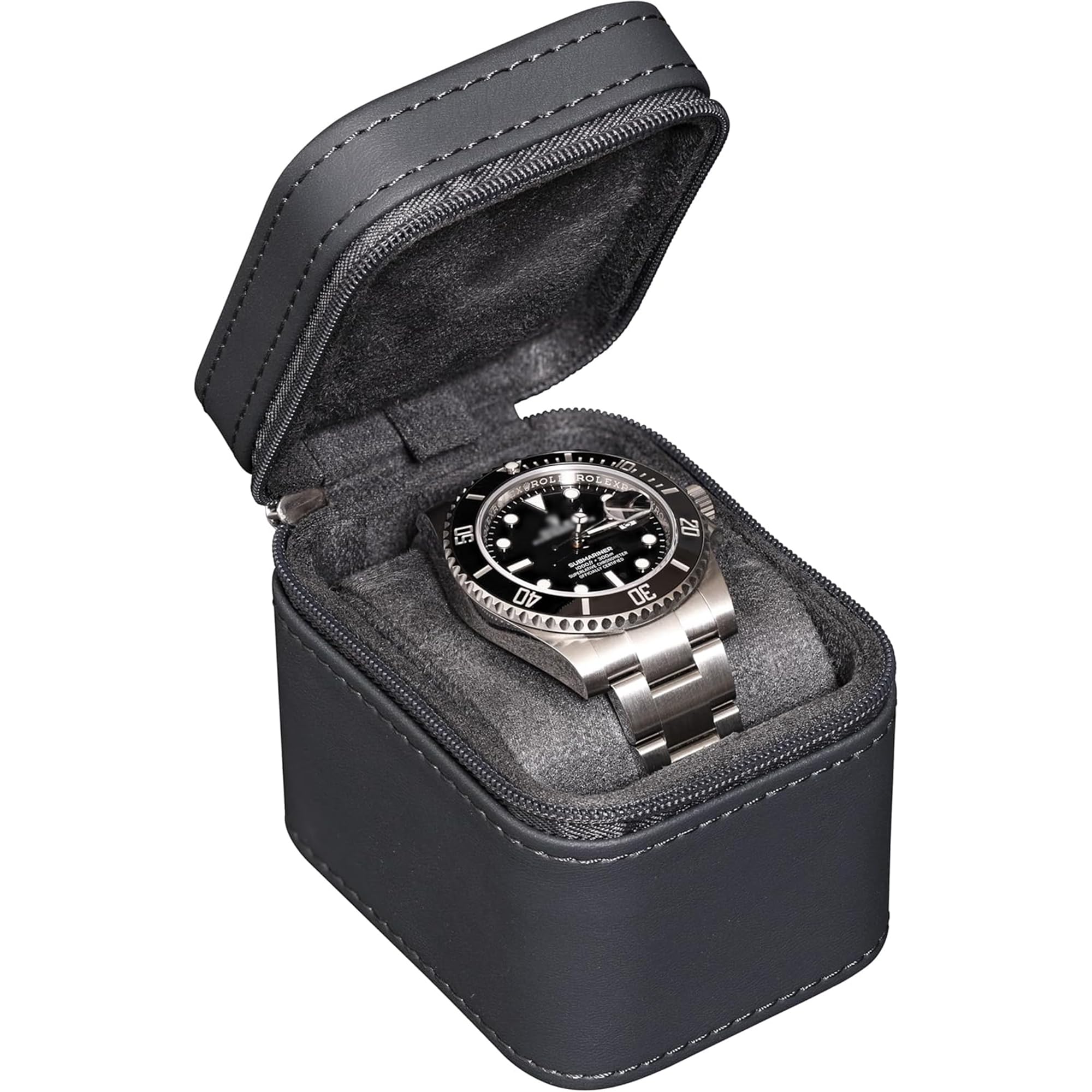 ROTHWELL Single Watch Travel Case | Compact PU Leather Protective Box with Microsuede Interior | Fits Watches & Smartwatches Up to 55mm (Carbon)