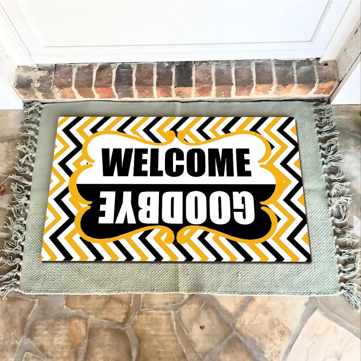 Funny Welcome Doormats Decorative Area Rugs for Front Door Porch Patio Dual-Sided Welcome Goodbye Humor and Warmth Monogram Kitchen Rugs With Anti-Slip Rubber Back Novelty Gift Mat(23.7 X 15.9 in)