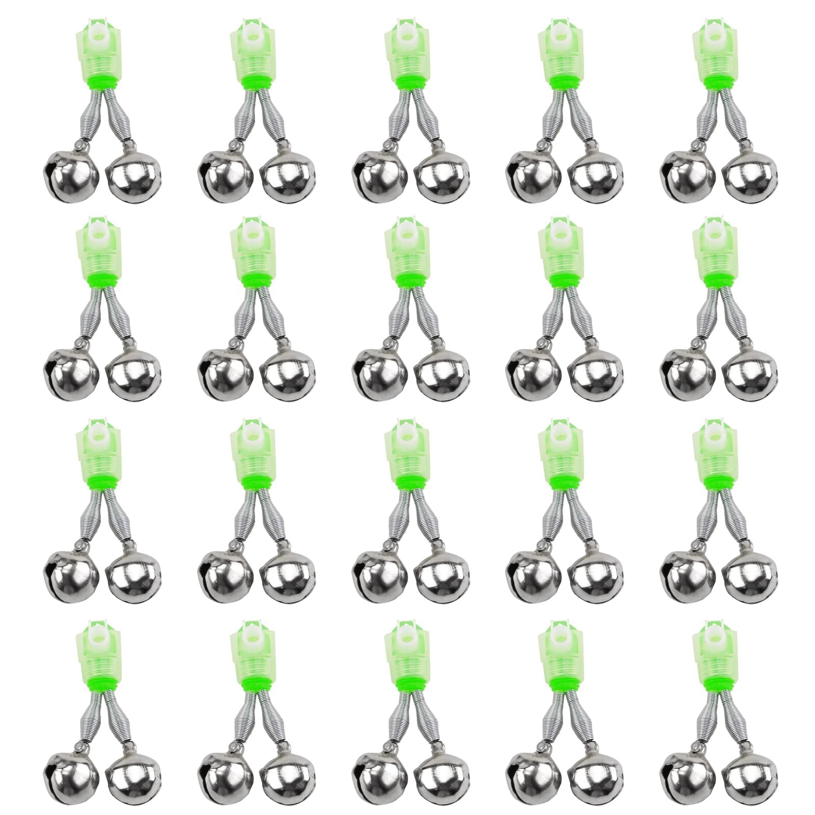 Nikou Set van 10 visbellen, visalarmlicht, vissen, klokken, nachtvissen, accessoires, draagbare hengelpunt, ledlamp, clip, hengel, twinbells, ring, beetverklikker alarm