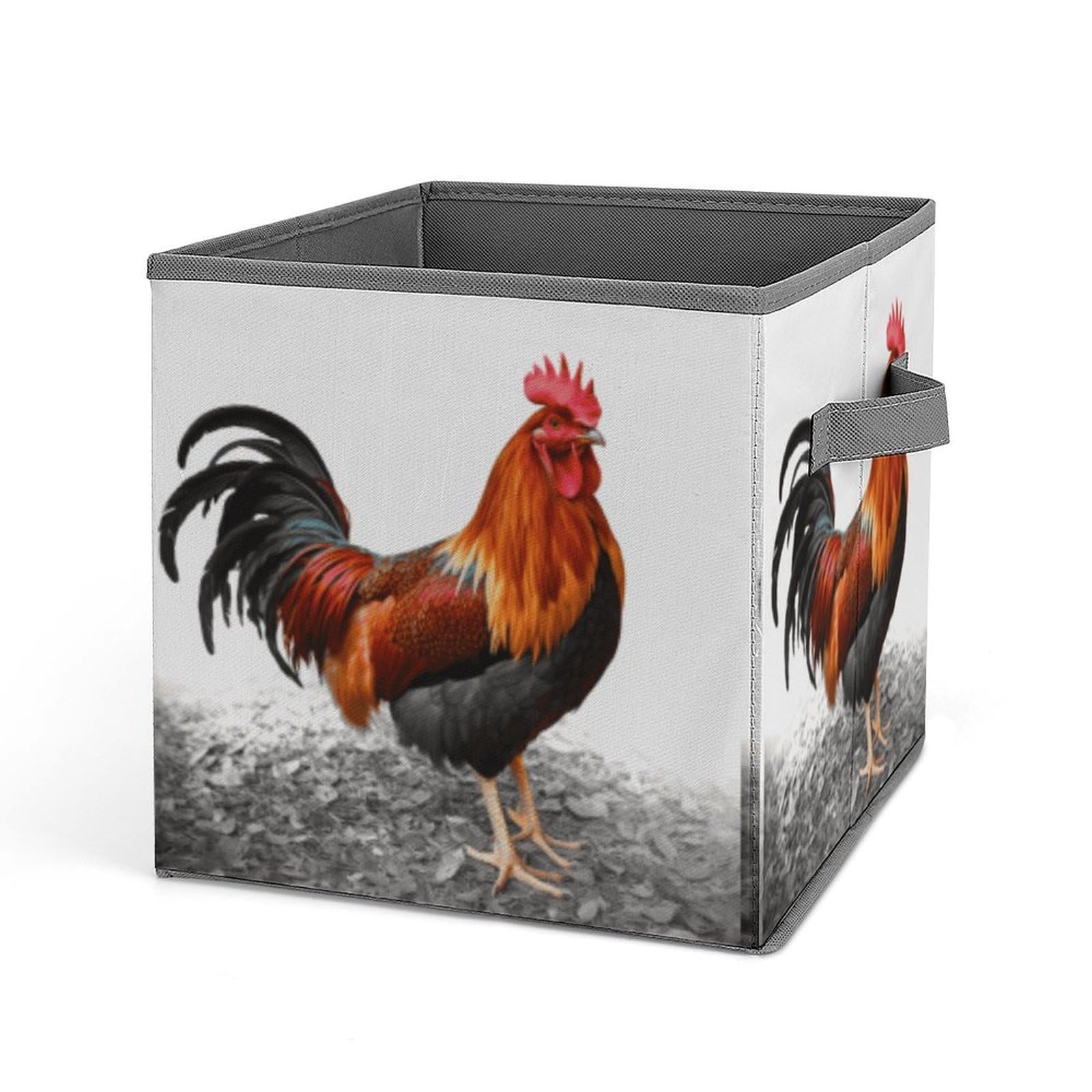 MUSM Chicken Rooster Foldable Storage Box Collapsible Fabric Organizer Large Capacity Folding Storage Bins with Handles for Home Bedroom Closet 10.6 X 10.6 X 10.6 Inches