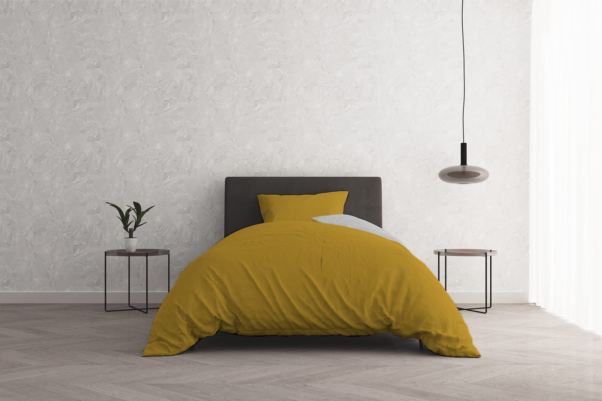 Natural Colour Duvet Cover Set, Mustard/Light gray, Small double - Image 2
