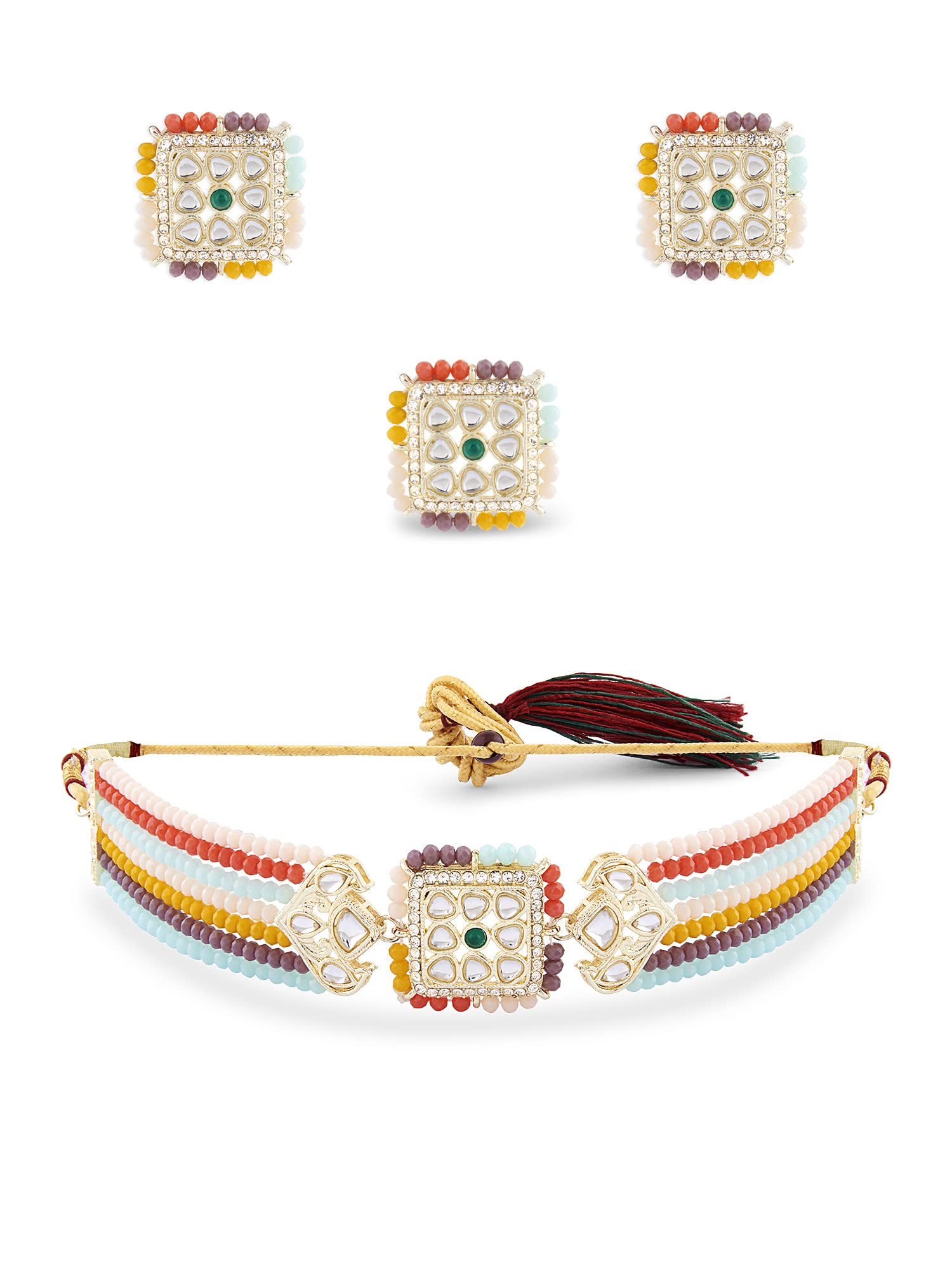 ZAVERI PEARLS Multicolor Crystal Beaded Multistrand Kundan Choker Necklace Earring & Ring Set For Women-ZPFK15661 (B0BVZTHZMH) Amazon Price History, Amazon Price Tracker