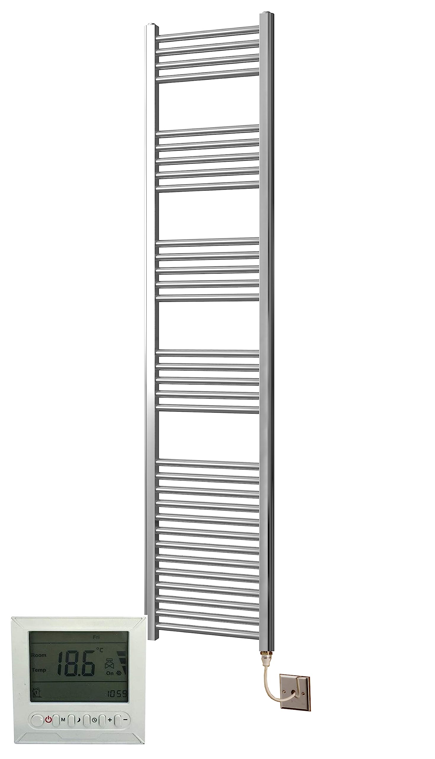 Greened House Chrome Electric Heated Towel Rail 400mm W x 1800mm H + Timer