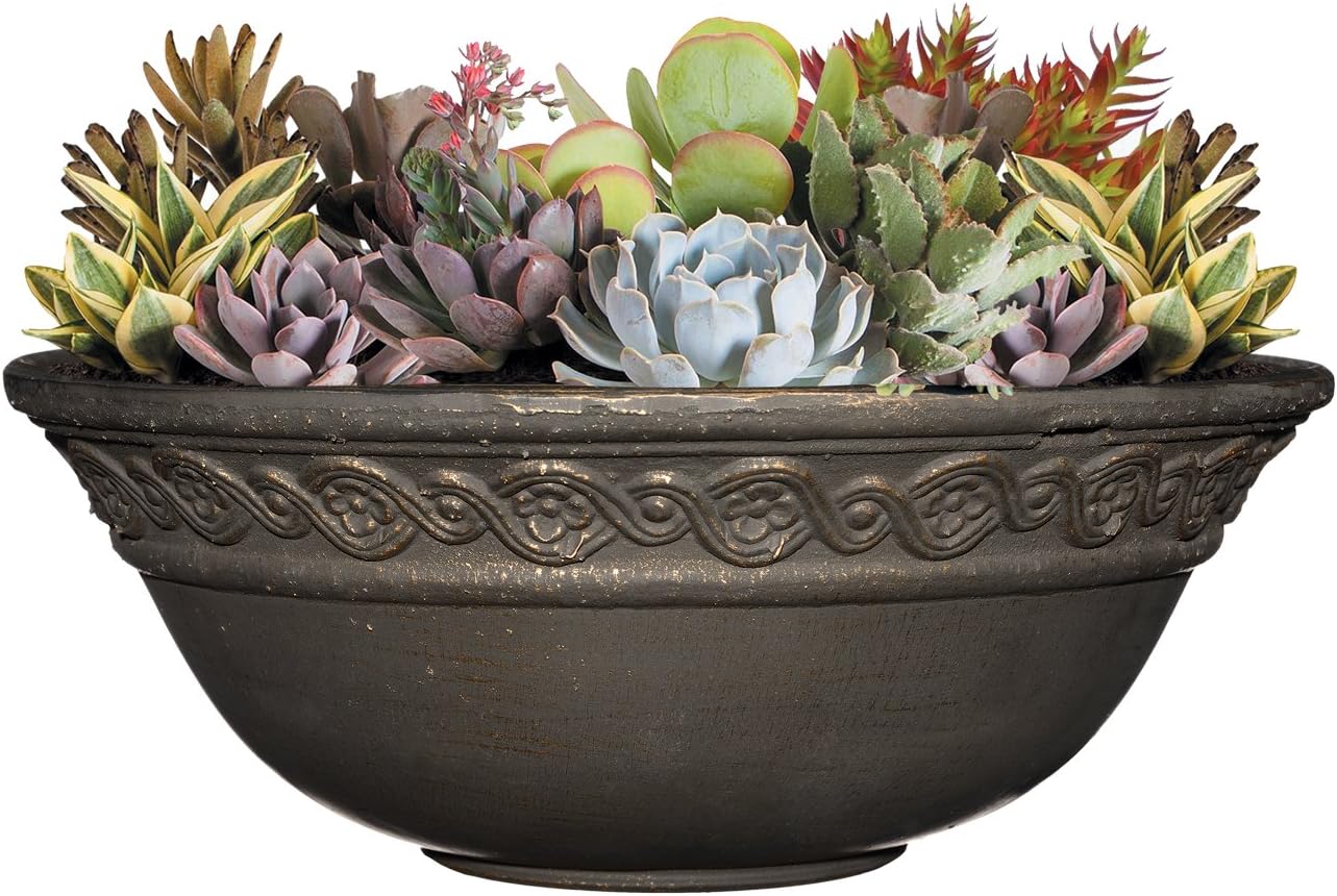 Classic Home and Garden Corinthian Resin Flower Pot Planter Bowl, Bronze, 12"