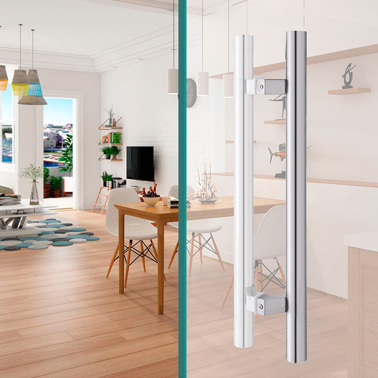 Poignée de porte en acier inoxydable lourd H 600mm pour entrée design