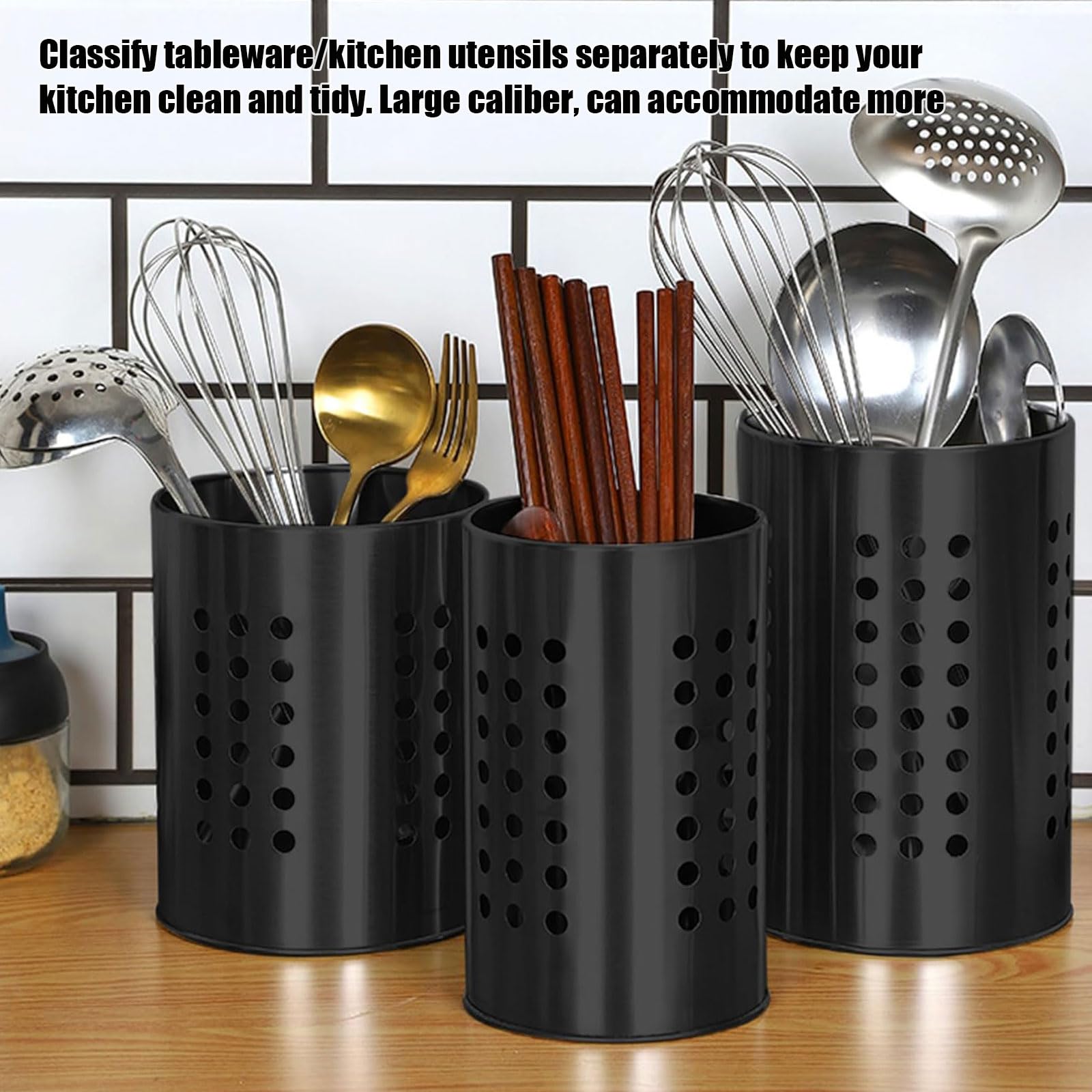 Porte-Ustensiles De Cuisine Anti-Rouille - 2 Pièces Noir Pour Fourchettes/Couteaux