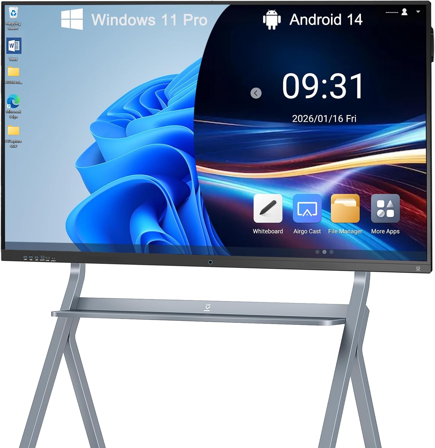65 Inch Smart Board,4K Touch Screen Interactive Whiteboard, All-in-One Smart Digital Whiteboard for Classroom Home and Business Built in Android 14.0 8+128G with Robust App Ecosystem(Board+Wall Mount)