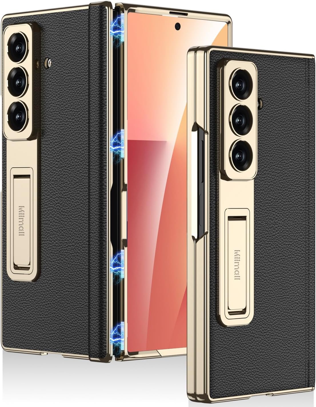 Miimall Case for Samsung Galaxy Z Fold 7 with Screen Protector & Kickstand & Hinge Protection, Premium Leather Phone Cover for Women Girls, Anti-Slip Shockproof Hard Ultra Thin for ZFold 7 Case Pink
