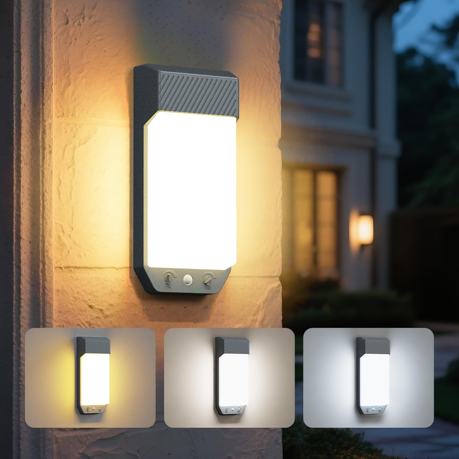LOTMOS 2 Applique da Esterno con Sensore di Movimento, 16W Luce da Esterno | 3 Temperature 3000K/4000K/6500K, IP65 Impermeabile Lampada da Esterno con Timer per Ingressi Corridoi Giardini, Grigio Piombo