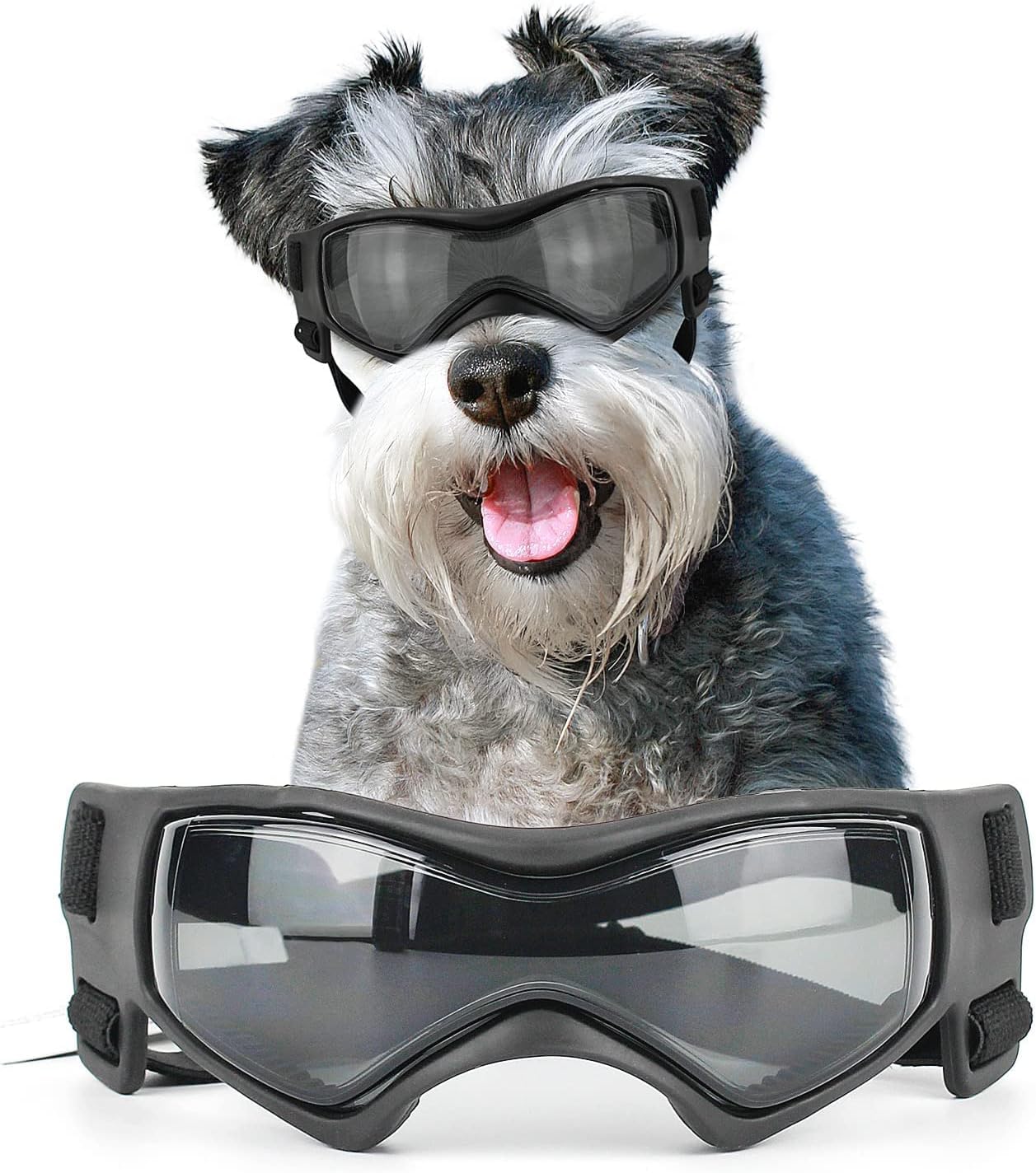 Dog Goggles UV Protection, Windproof, Anti-Fog, Dustproof Sunglasses for Small to Medium Dogs – Adjustable Straps and Comfortable Frame for Outdoor Riding and Driving
