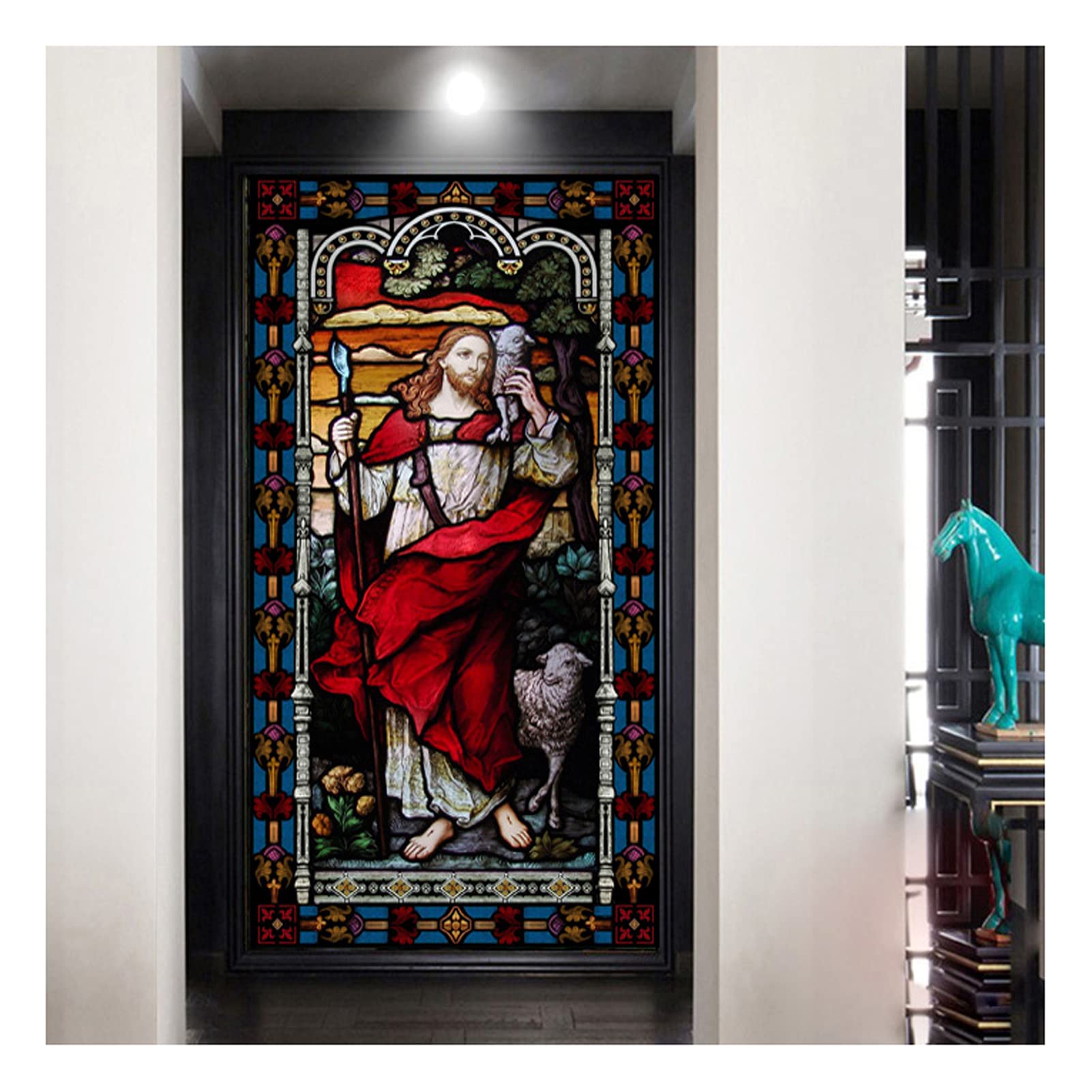 Window Film, Church Stained Glass Decorative Film Anti-UV Anti-UV Static Privacy Clings Film Jesus Religious Figures Decor,21,120x120cm