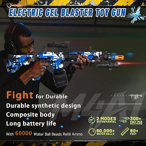 Miniatura 2 de Lanzador eléctrico de bolas de gel, lanzador automático de bolas de salpicaduras de alta velocidad con más de 60000 y gafas, juguetes de bolas de