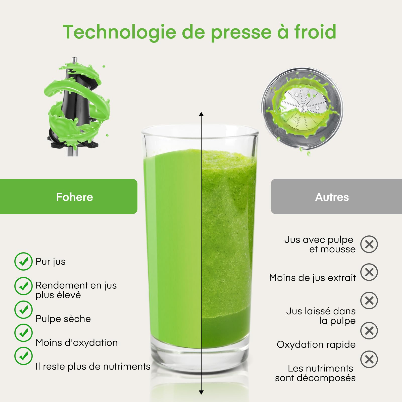 Extracteur de Jus de Fruits et Légumes, Slow Juicer 200W, Bouche 119MM, Fonction Inverse