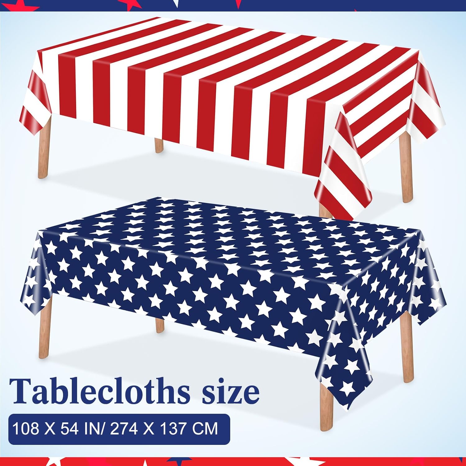 Oudain 12 Pieces American Flag Plastic Tablecloths 54 x 108 Inch 4th of July Independence Day Patriotic Disposable Rectangle Table Cloths USA Stars and Stripes Red Blue and White Table Cover