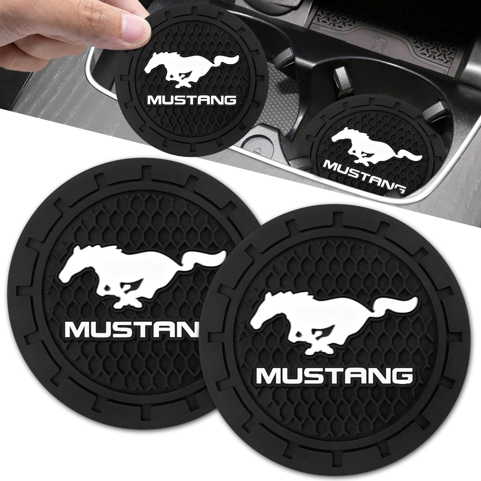 Car Cup Holder Coaster for Ford Mustang Cupholder Coaster Interior Accessories 2.75in 2Pieces Black