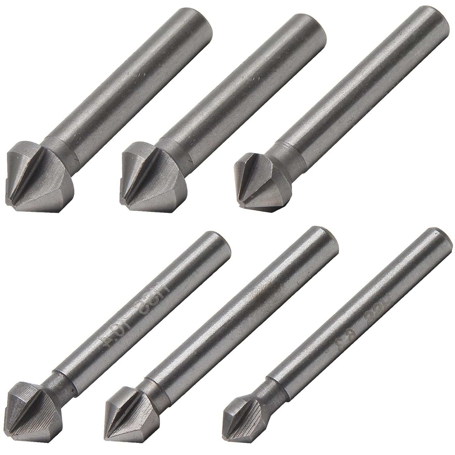 6 Pack 3 Flute 90 Degree Countersink Drill Bit Set, HSS Chamfering Tool Set Metric End