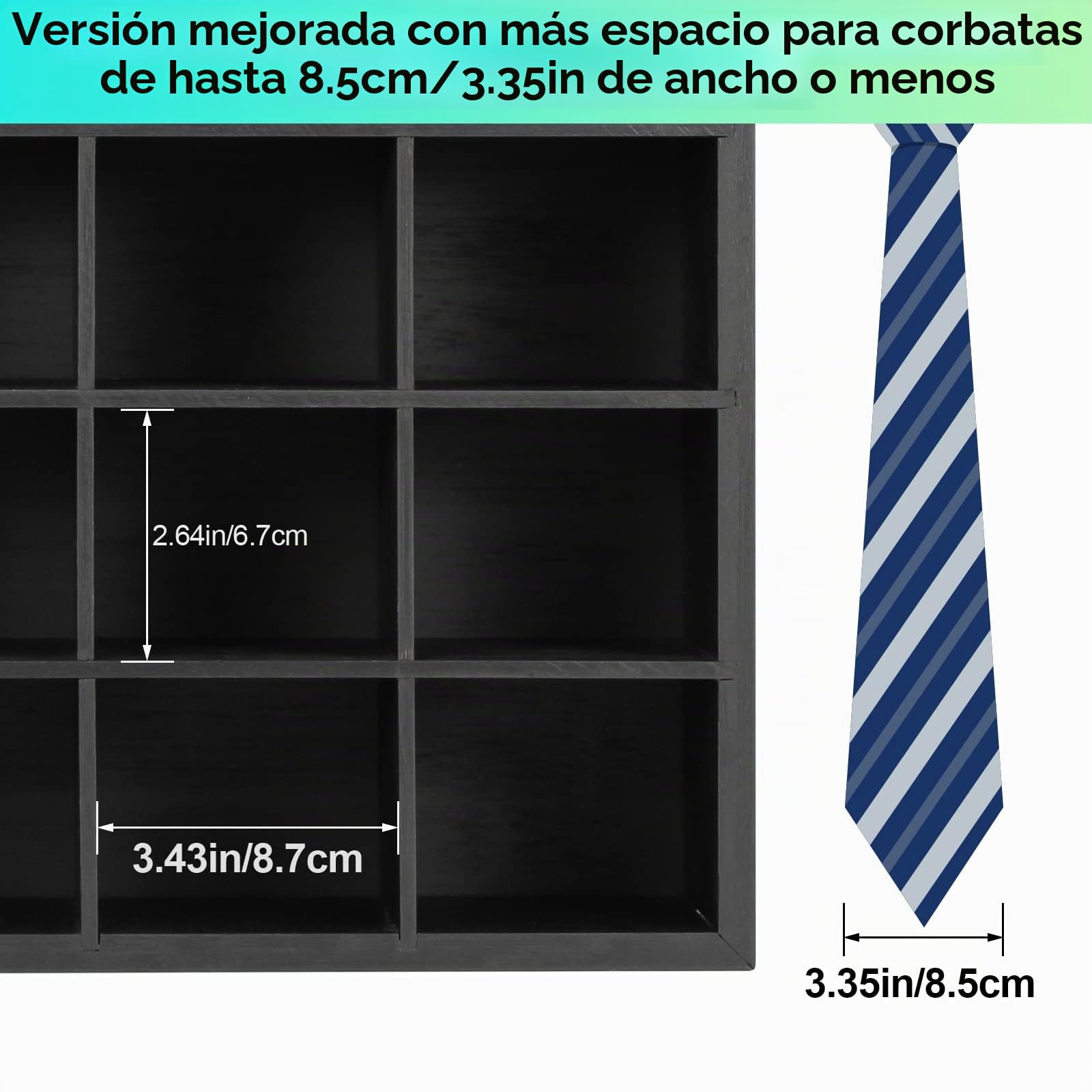 B4Life Organizador de Corbatas de Bambú para Pared - Soporte para Hombres, Almacenamiento de 16 Corbatas (Negro)