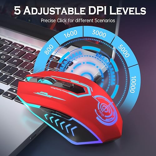Miniatura 10 de Wireless USB Gaming Mouse recargables uhuru 5botones 7Changeable LED Color ergonómico programable MMO RPG para PC computadora Portátil gaming