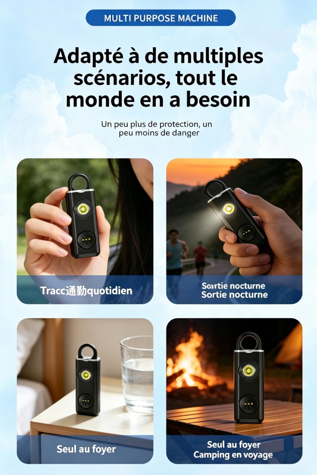 Version améliorée vigipulse Alarme de Poche 2026, avec lumière LED Alarme pour autodéfense, Porte clé Alarm pour Femmes Hommes Enfants et Personnes Gées (Rose)
