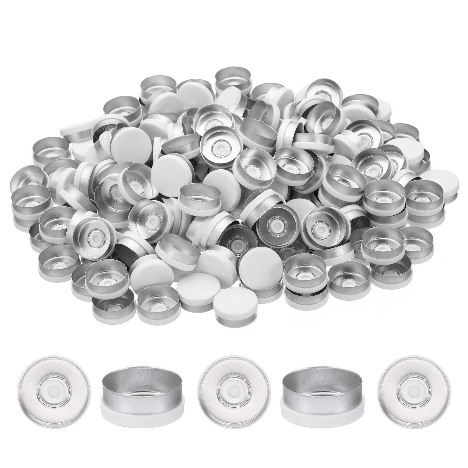 Capsules Flip-Off 20mm - 200 Pièces Joints Aluminium Plastique pour Fioles, Ouverture Lisse, Résistant à la Chaleur(White,20mm)