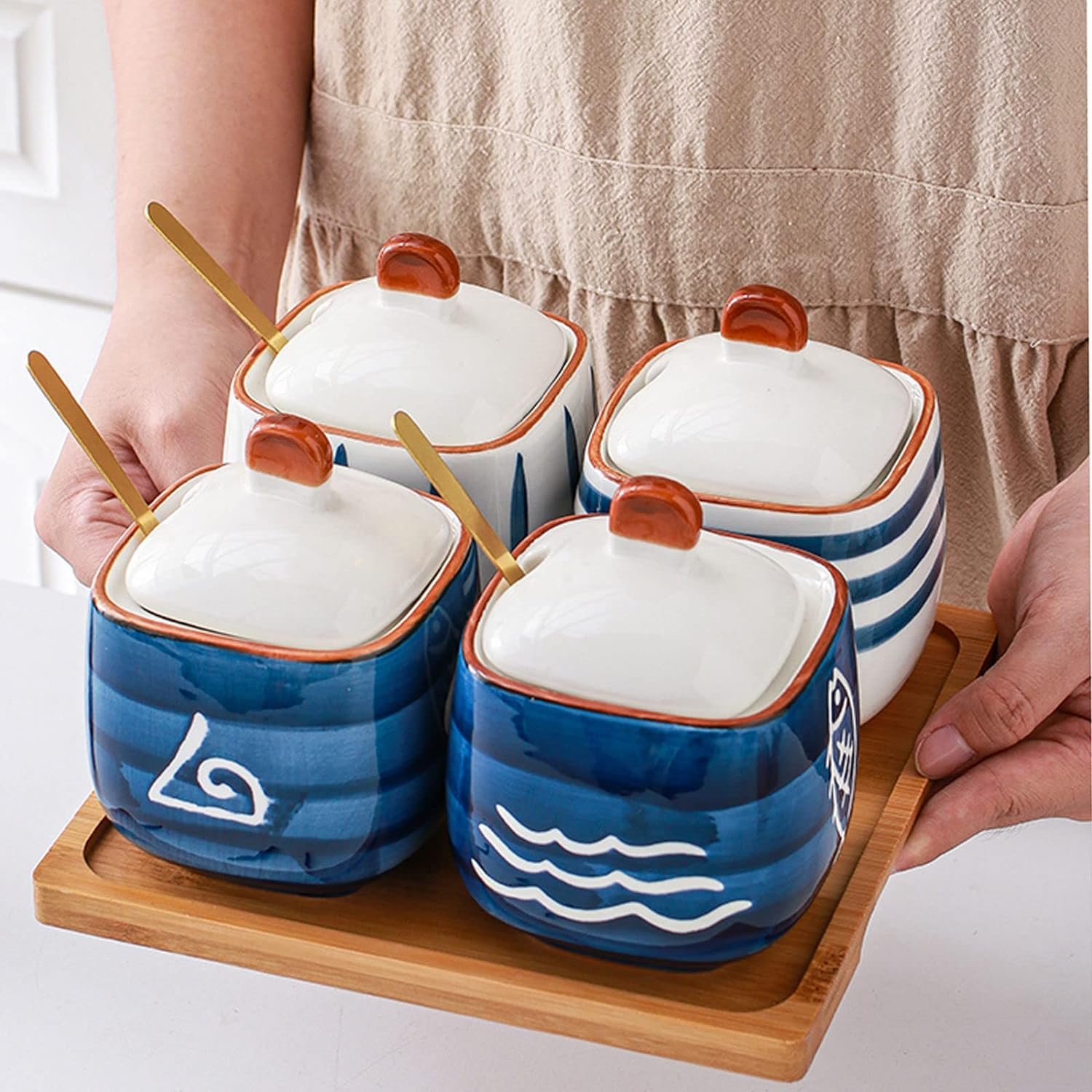 GERRIT Sucrier, sucrier avec Couvercle et cuillère, Pot de Stockage de Sucre, Pot à Sucre, Pot à épices, Pot à sel, Pot d'assaisonnement - e-300 ML (Couleur : D) (Color : C)