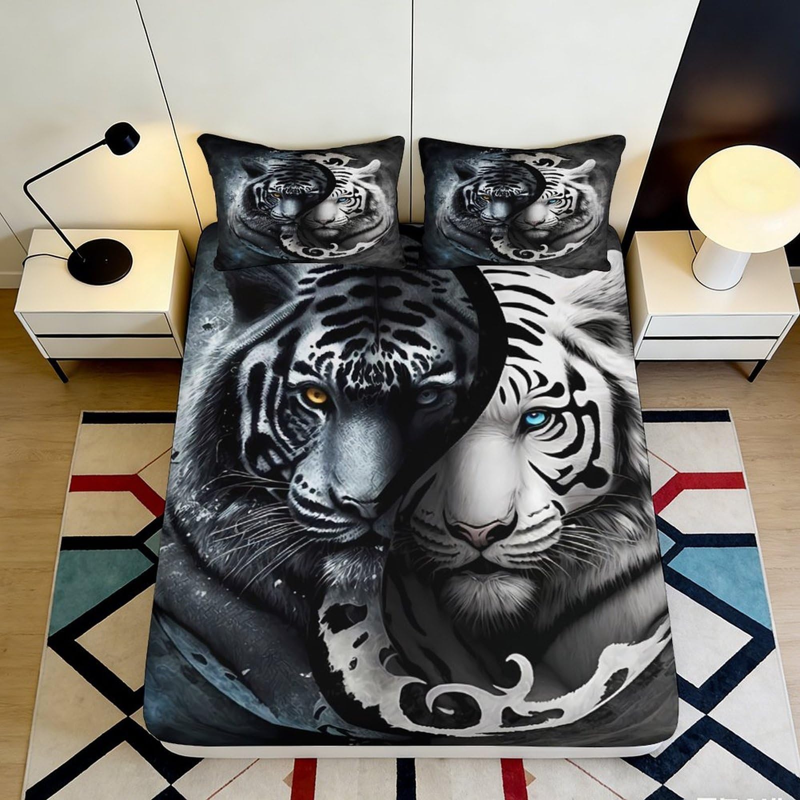 Kzqjxnhpcr Style-5 3D Printed Tiger Design Fitted Sheet Microfiber Deep Pocket Non-Slip Tiger Mattress Fitted Cover Bedroom 90X200x25cm 90X200x25cm