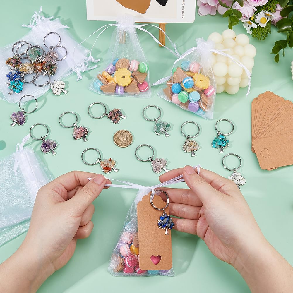 SUPERFINDINGS Portachiavi da 20 Pezzi con Pietre preziose Albero della Vita Portachiavi in Cristallo Naturale con Etichetta di Carta e Sacchetto di Organza per Borsa Decorativa faidate Regali