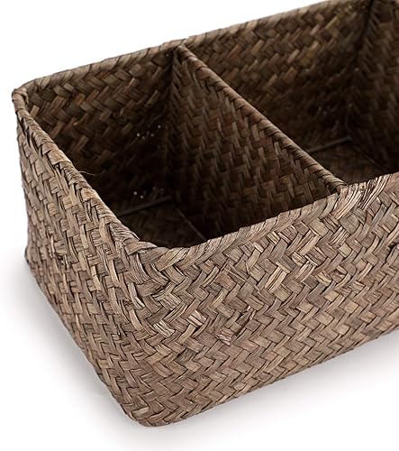 Miniatura 4 de Hipiwe Seagrass - Cesta de almacenamiento de mimbre tejida a mano, 3 compartimentos, cesta de almacenamiento de papel higiénico tejida a mano para