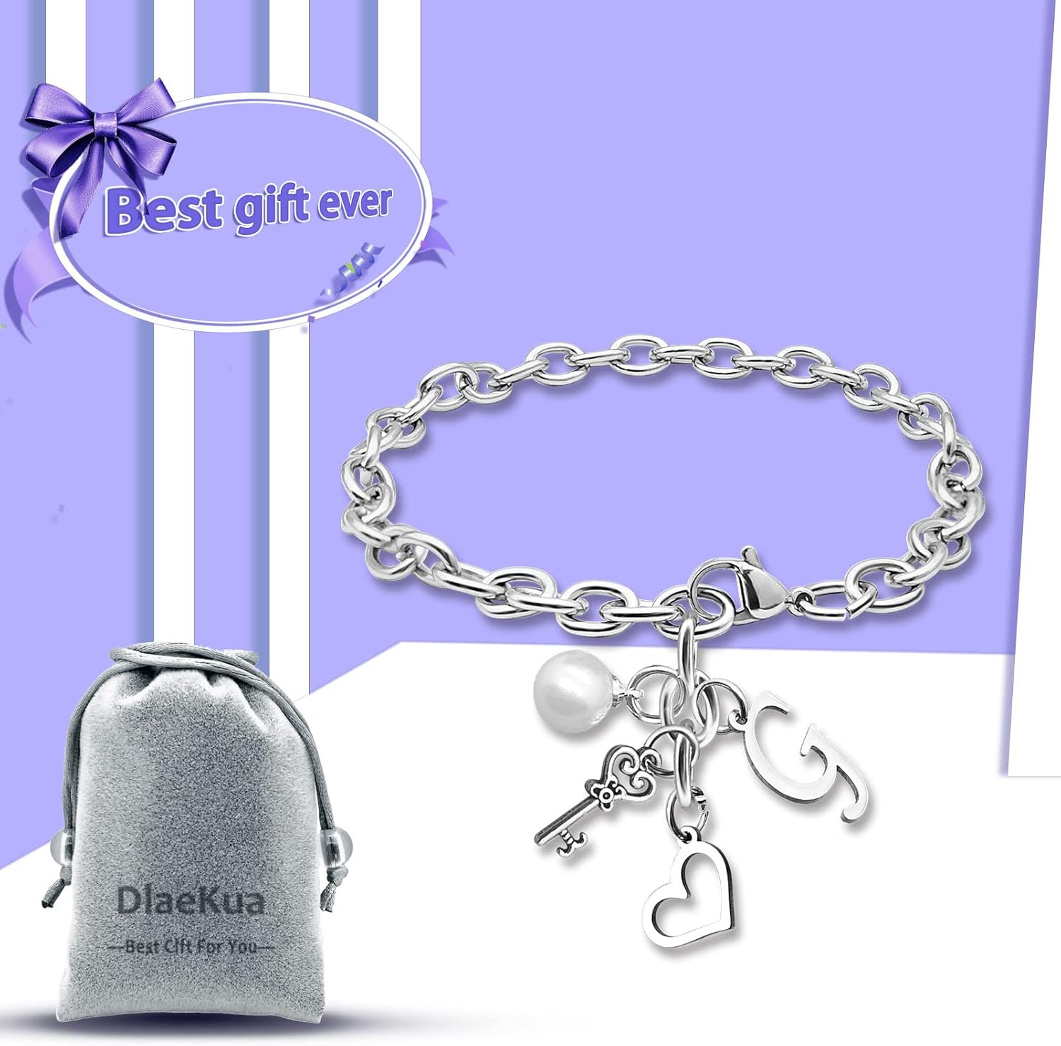 Initial A-Z Bracelets Gift for Women Girls Stainless Steel Chain Bracelet 26 Alphabet Jewelry Gifts for Birthday Anniversary Letter Bracelet Monogram Gifts for Sister Friend Girlfriends Mom 8.26 Inch - Image 7