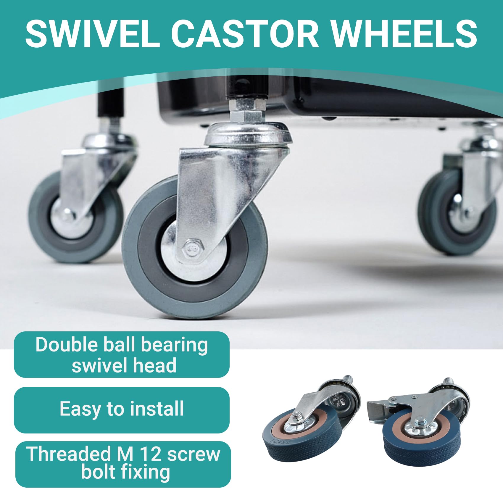 Ziiyoilh Heavy Duty 75mm Swivel Castor with Brake Trolley Casters Wheels for Furniture Set of 4 - Image 3