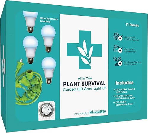 Miracle LED Kit de luces de cultivo para interiores de supervivencia vegetal, 4 bombillas de repuesto de espectro azul de 150 W y 1 accesorio con