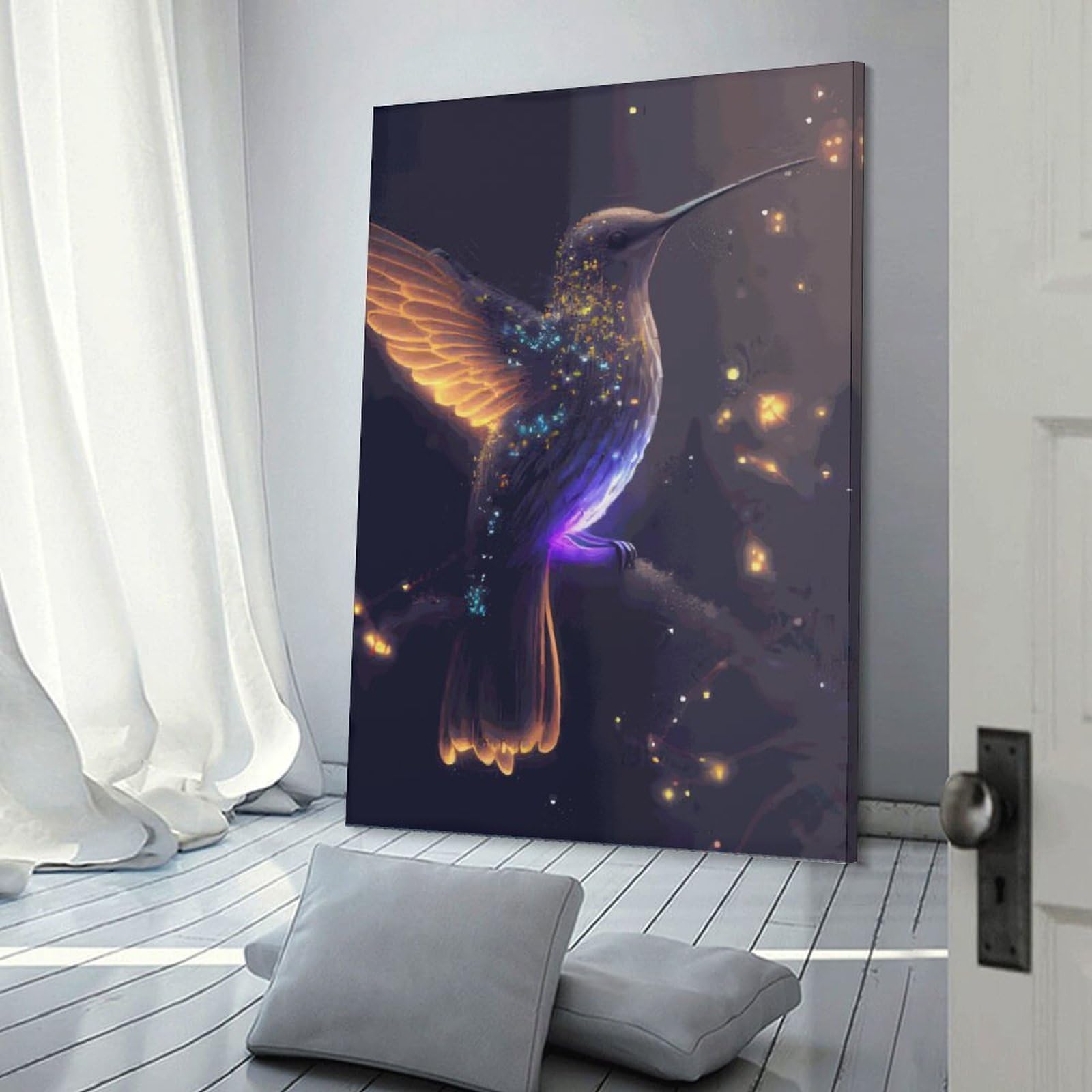Junmoney Frame-Style-5 Glowing Hummingbird Art Print Wall Picture Print, 20X30inch(50X75cm), For Wall Displays, Bedrooms Or Room Updates, Decorative Artwork With Flexible Styling
