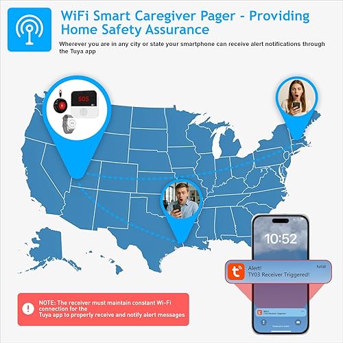 Miniatura 4 de WiFi Smart Wireless Caregiver Pager Botón de llamada Sistema de alerta de emergencia Botón de alerta de vida para pacientes ancianos personas