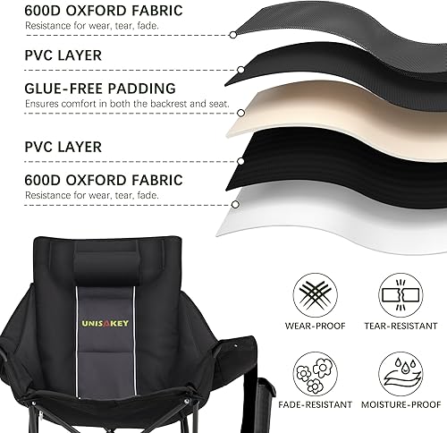 Miniatura 4 de Oversized Rocking Camping Chair with Headrest & Cup Holder - 400lbs Capacity, 600D Oxford Fabric, Easy Fold Portable Outdoor Rocker Chair for
