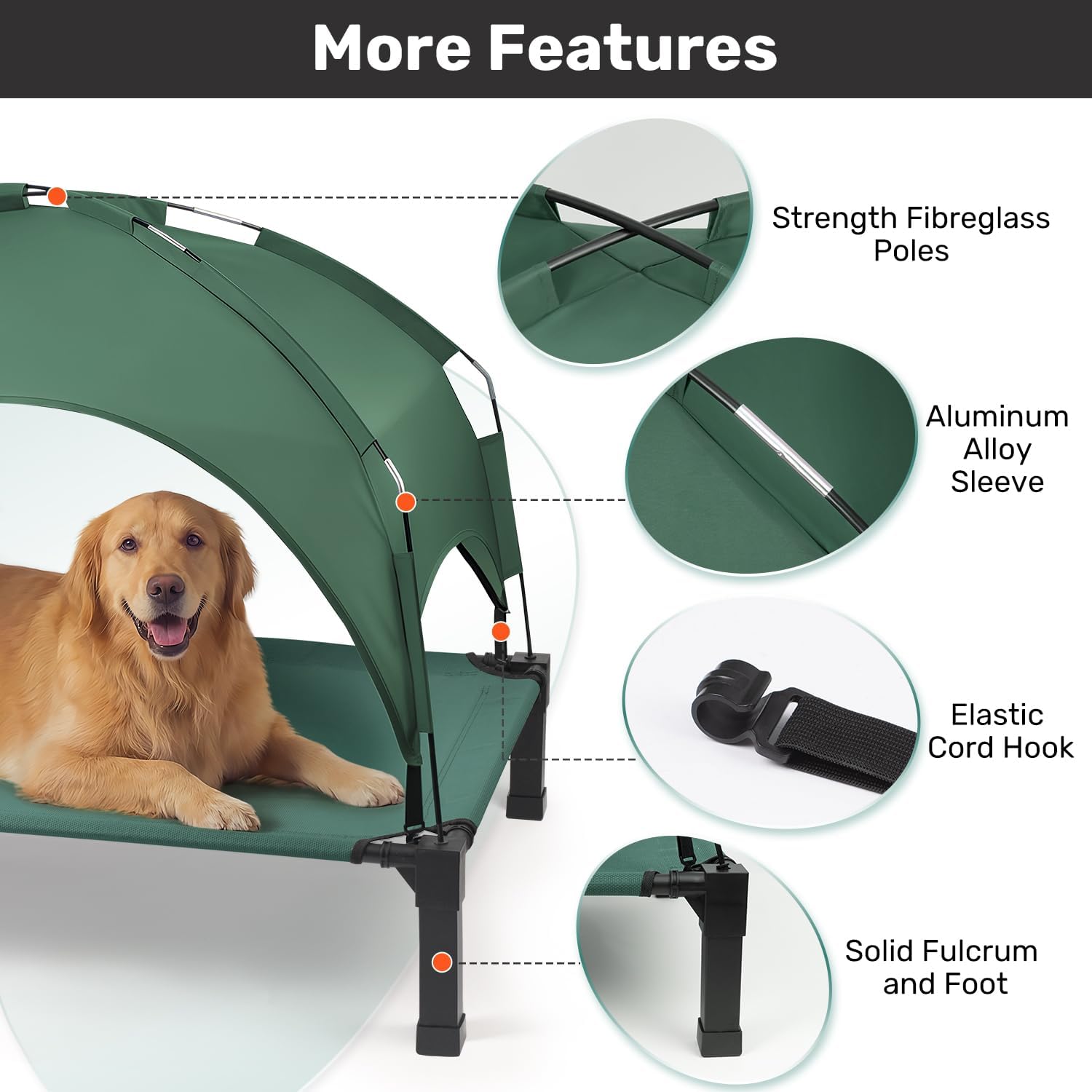 Heeyoo Elevated Dog Bed with Removable Canopy, Portable Dog Cot with Sun Protection Shade Tent, Raised Pet Cooling Cot Bed for Dogs, 42in