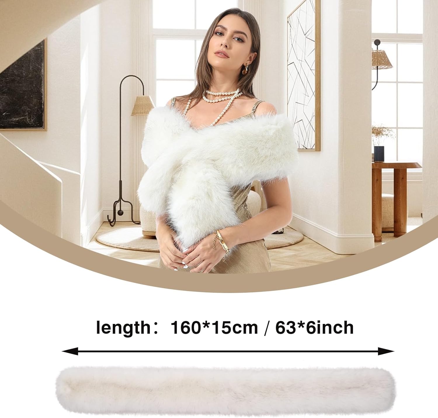 Women Faux Fur Shawl Winter Fur Stole Wrap Collar Warmer Shrug Shawl Scarf - Image 6