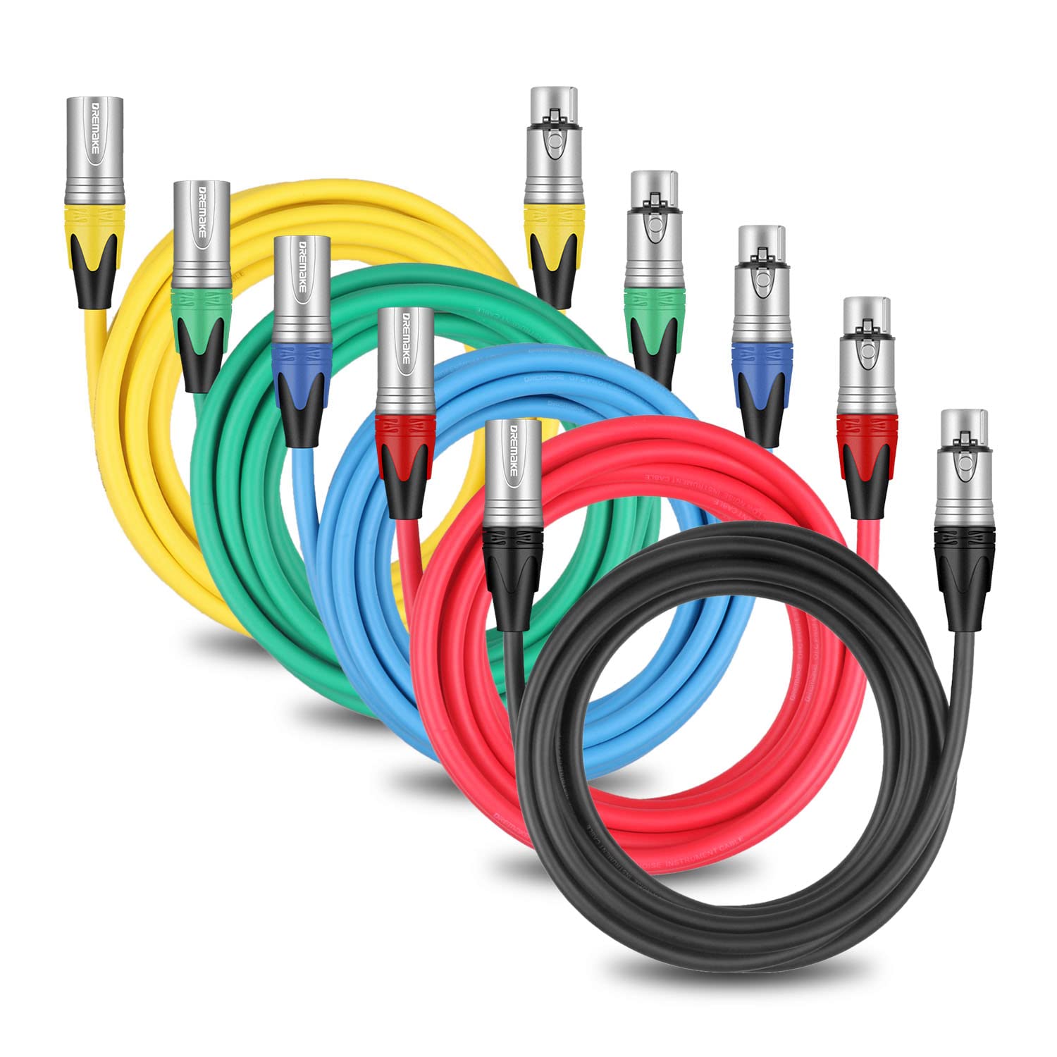 DREMAKE 5 Pack of XLR to XLR Mic Audio Cable, 20 Foot Male XLR to