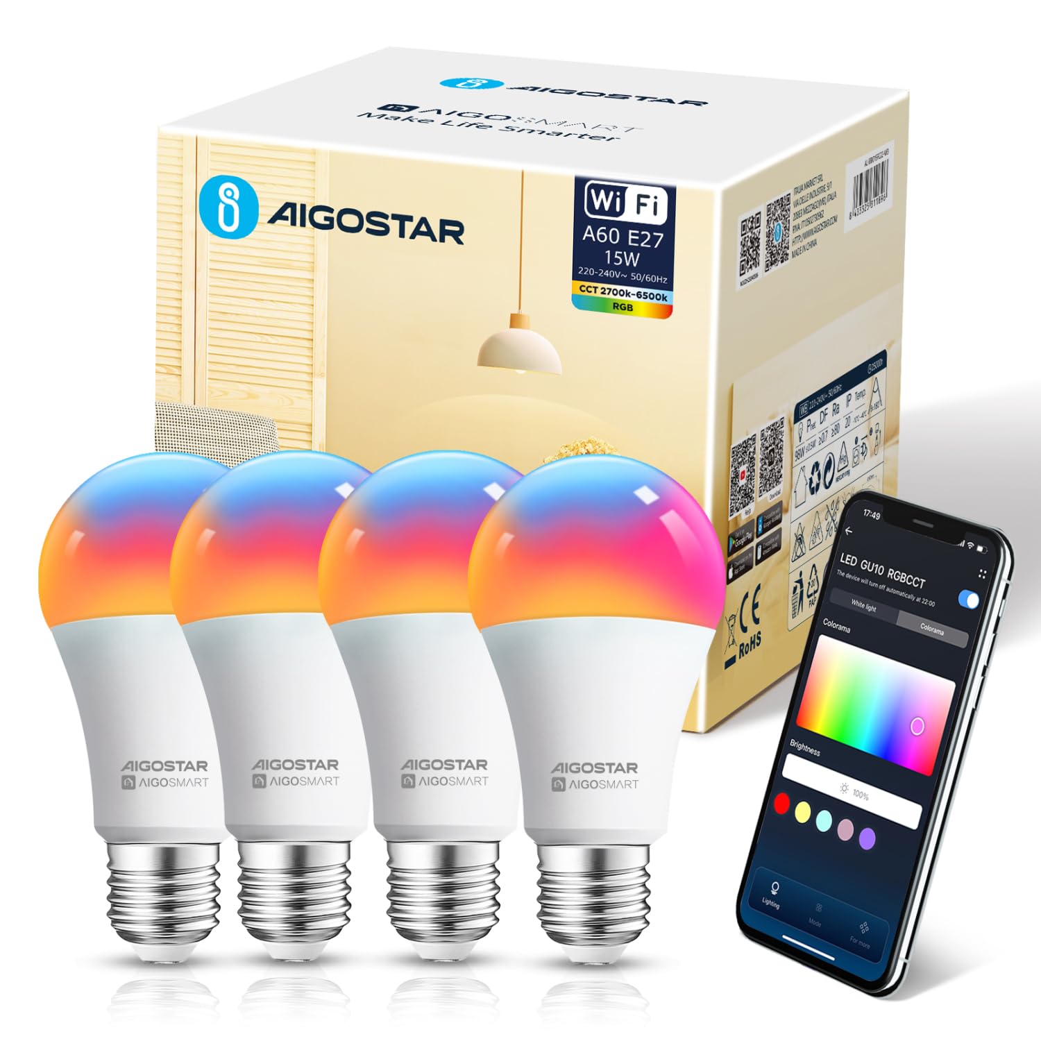 2 Ampoules Connectées WiFi Aigostar – RGB + Blanc, 15W, Compatibles Alexa/Google Home - 8
