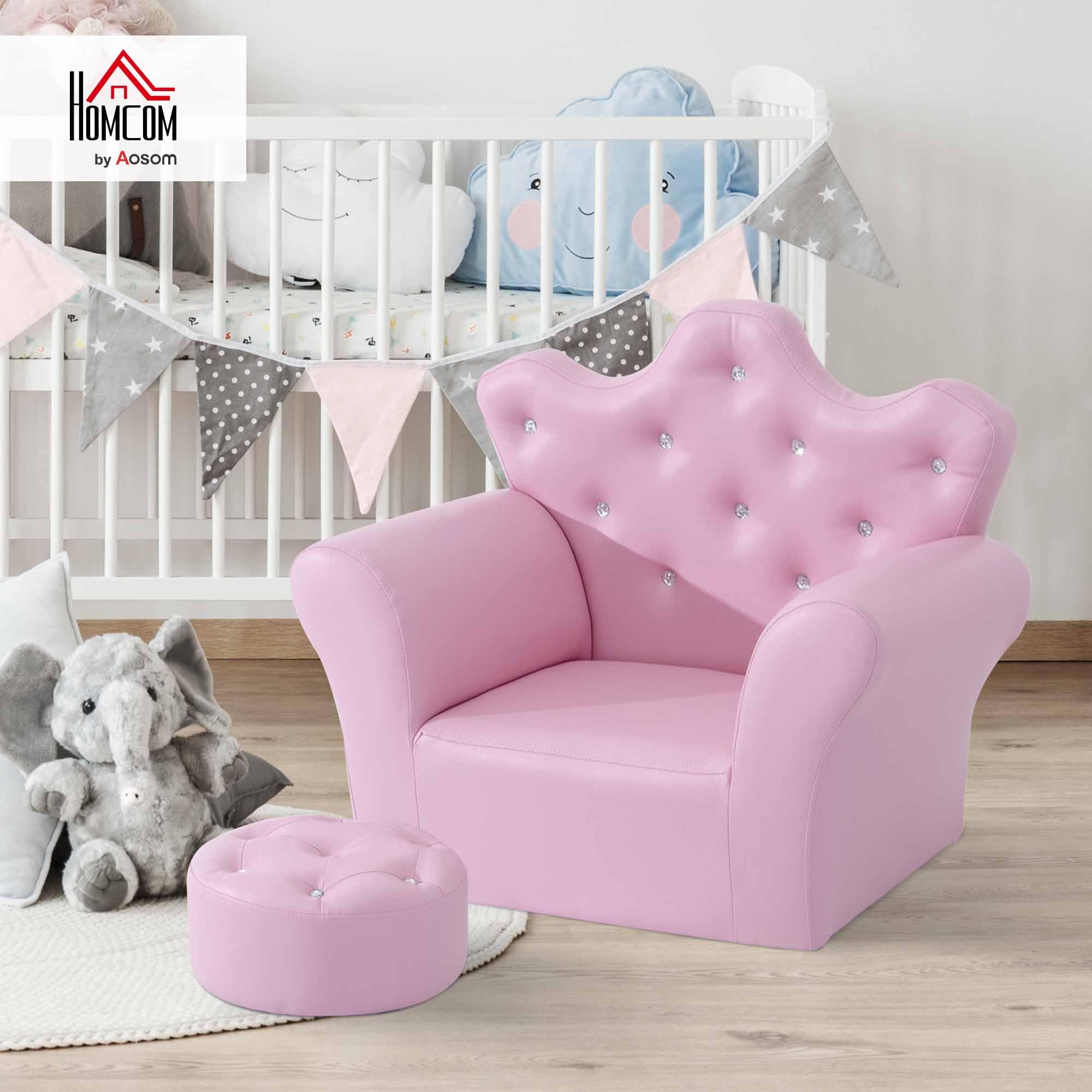 HOMCOM Kindersofa mit Ottomane, Kindercouch Prinzessinnen Kindercouch Mini Couch für Kuschelecke, Kinderzimmer, Spielzimmer, Schlafzimmer, Rosa