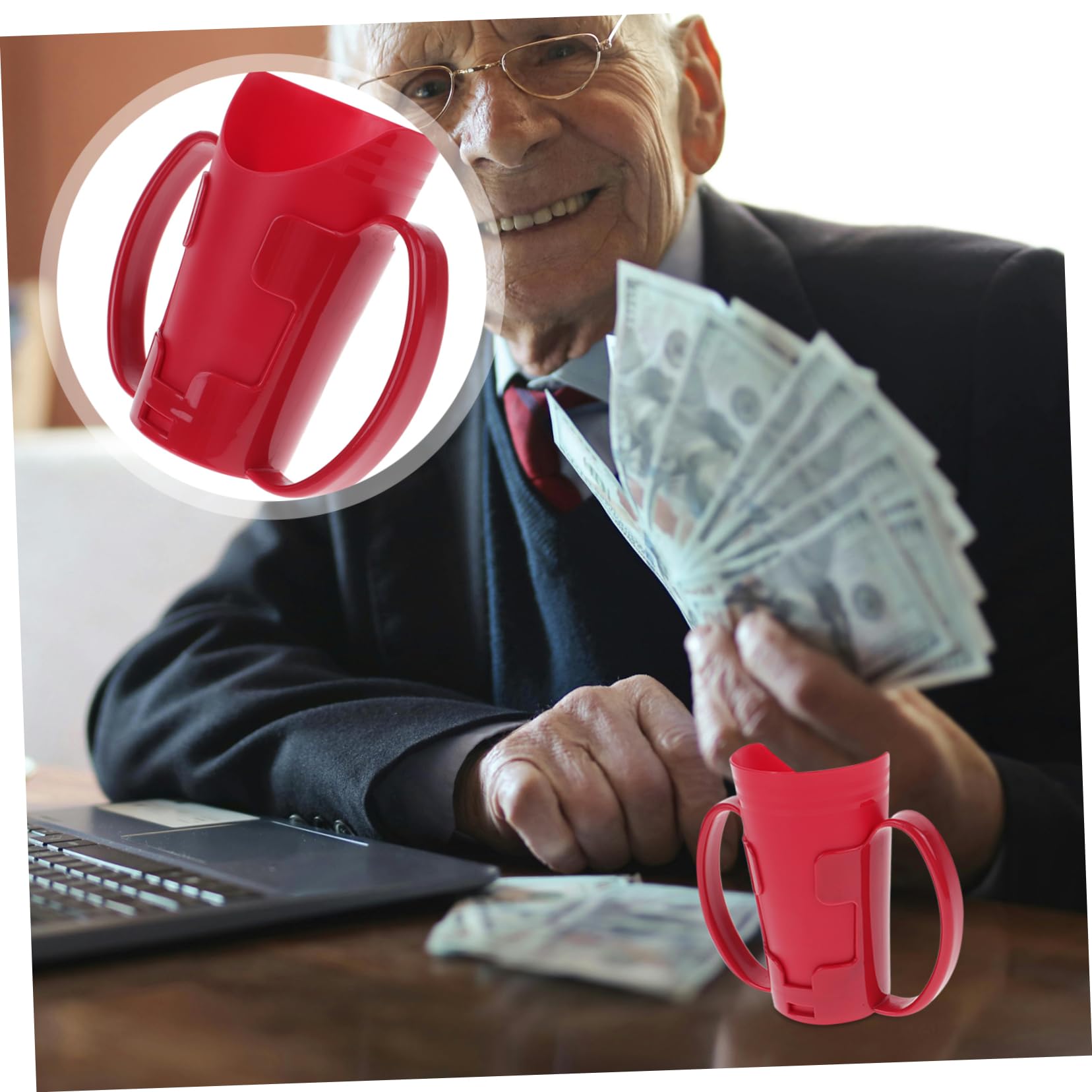 3 Piezas taza de cuidado de ancianos taza con pajita y tapa copa de rehabilitación de agua de bebe a prueba de asfixia de prevención de asfixia el plastico rojo