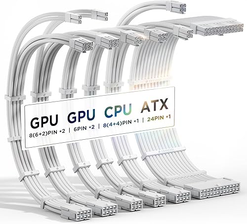 AsiaHorse Cables de alimentación de extensión de cable PSU de 16 AWG, cable de extensión de manga modificada para fuente de alimentación