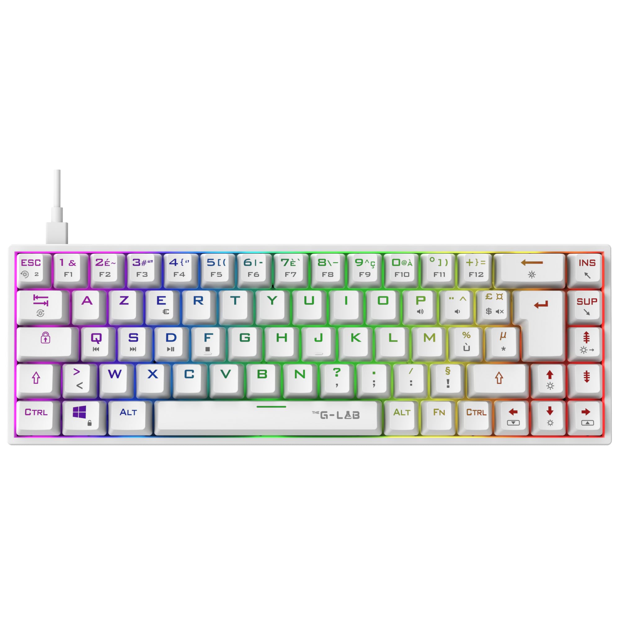 The G-Lab - Keyz Titanium - Teclado mecanico español 65% QWERTY, USB - Teclado gaming con Switch rojo, RGB personalizable, anti-ghosting, macros programables - Para PC, PS4, PS5, Xbox - Nuevo (Blanco)