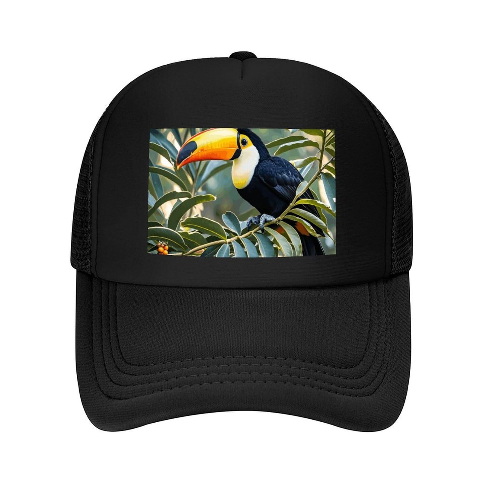 Baseball Cap Toucan Trucker Hat with Curved Brim Adjustable Snapback Hat Black Casual Cap