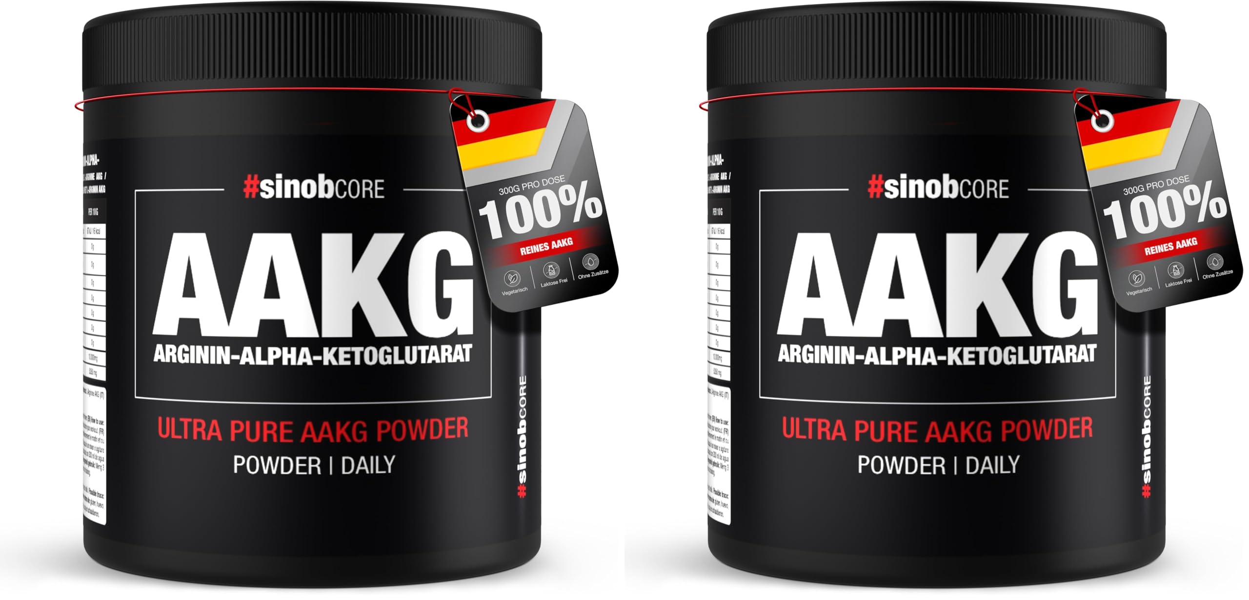 Arginin AKG Pulver Hochdosiert & Vegan 1 x 300g - 100% Reines AAKG Pulver mit Optimaler Löslichkeit ohne Zusätze & Frei von Füllstoffen und Süßstoffen. (Packung mit 2)