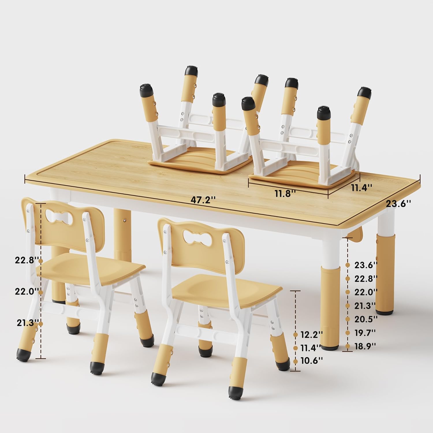 Brelley Kids Table and 4 Chairs Set, Height Adjustable Toddler Table and Chair Set, Graffiti Desktop, Non-Slip Legs, Max 300lbs, Children Multi-Activity Table for Ages 2-8