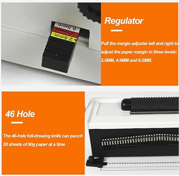 Spiral Coil Binding Machine, Electric Coil Book Binder, Spiral Hole Puncher Coil Kit, 46 Adjustable Pins, Margin 2.5/4.5/6.5MM for Notebook Binding