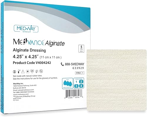 MedVance TM Alginato – Apósito de alginato de calcio 4.25"x4.25" Caja de 5 apósitos