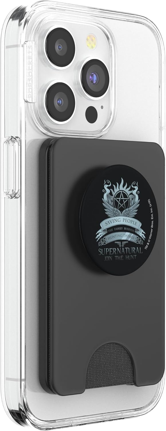Warner Bros. Supernatural Saving People Hunting Things PopSockets MagSafe Compatible PopWallet for iPhone 12, 13, 14 Series in Black