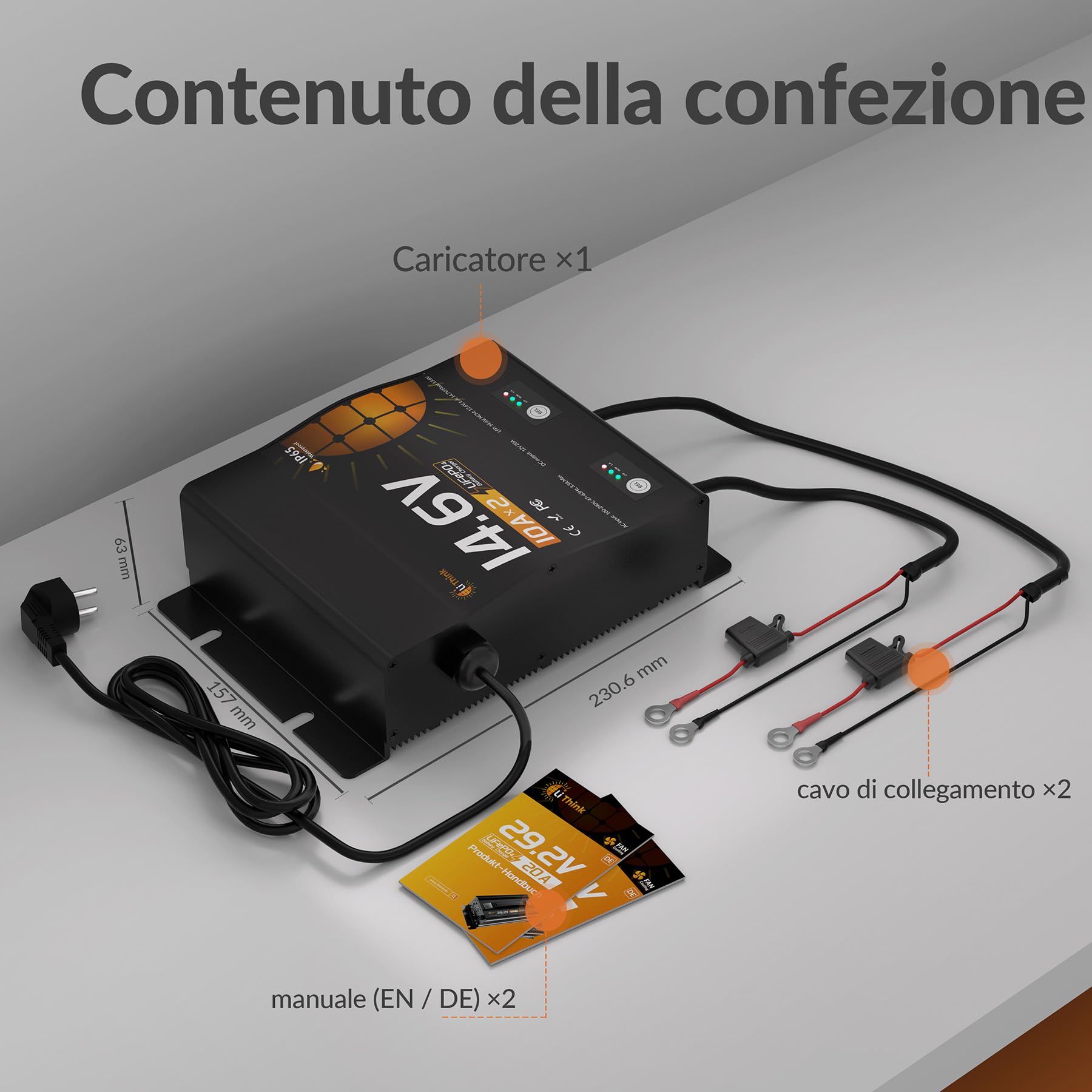 Caricabatterie 14,6V 10A a 2 canali, impermeabile IP65