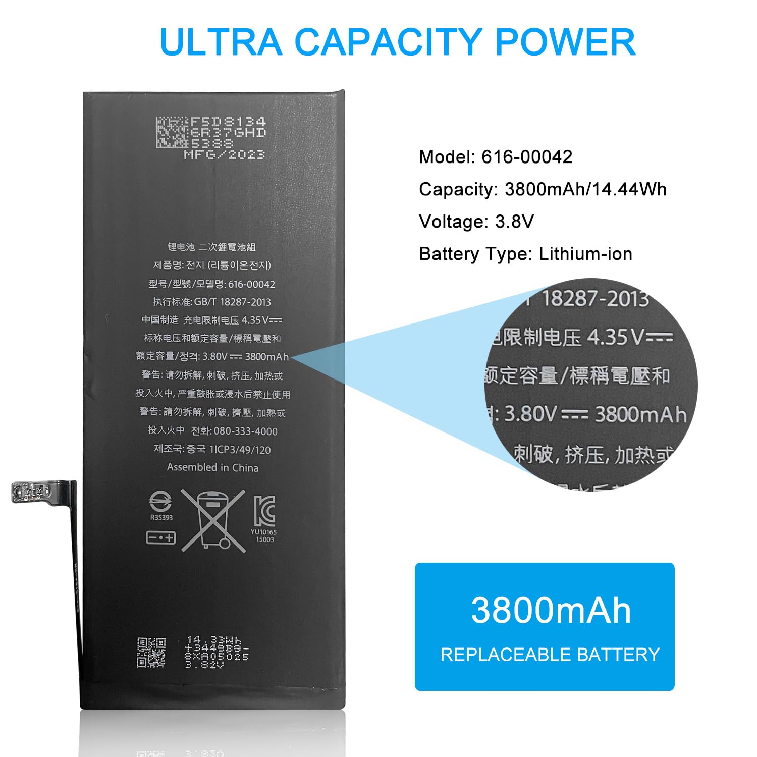 XITAIAN 3,82V 14,51Wh 3800mAh 616-00042 Bateria zapasowa do iPhone 6S Plus A1634 A1687 A1690 A1699 z Tooltik